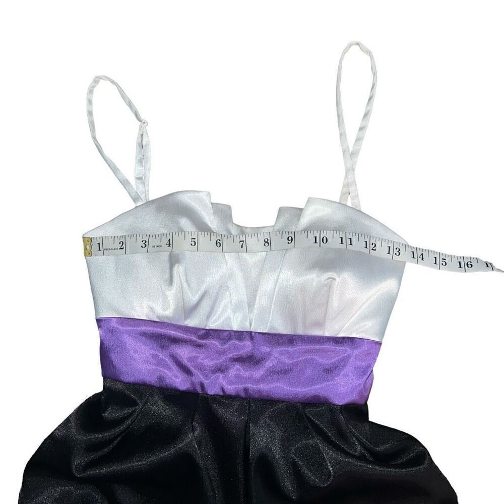 IZ BYER DRESS Color Block Junior Ruffle White Purple Black Tie Back Dress Size 5 - Picture 5 of 8
